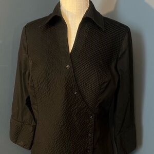 Women’s black tuxedo blouse.